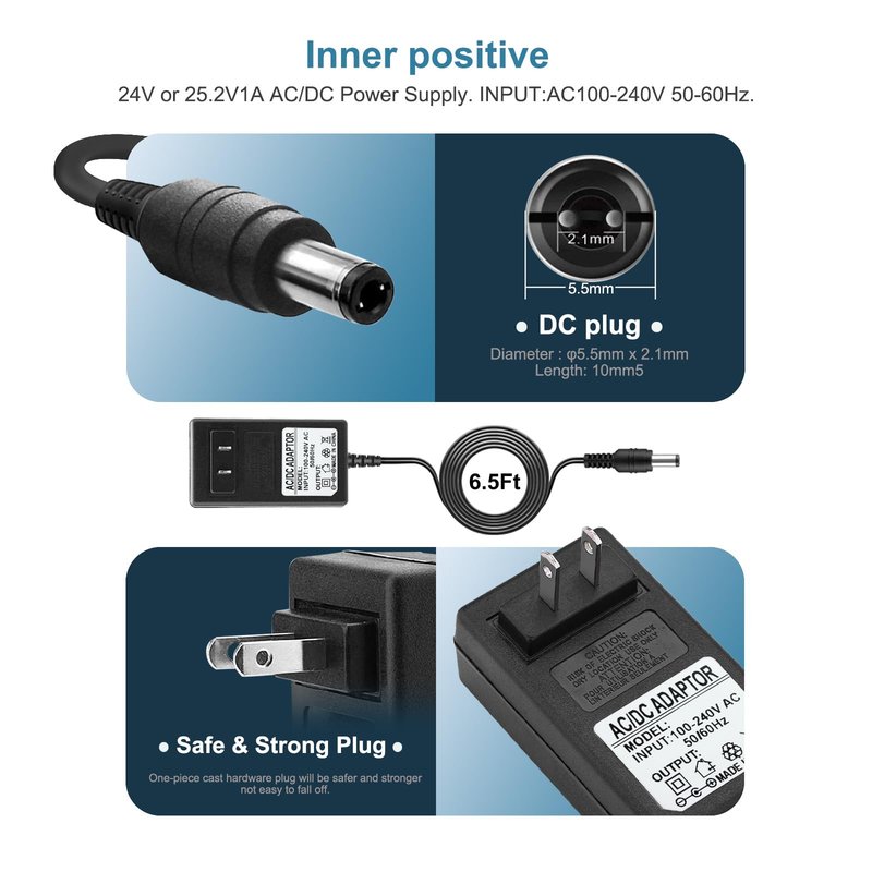 Massage Gun Power Adapter DC 24V or 25.2V Charger Compatible for Fitpulse, TOLOCO, Fusion, Kamu, Opove, Legiral, Hypervolt, Taotronics, Bobbito, Hardnex Massage Gun Power Charger