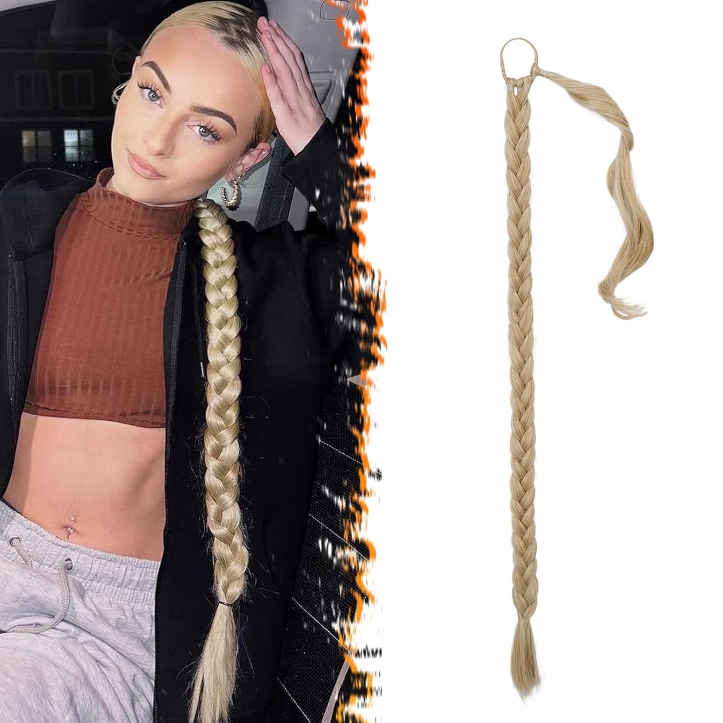 30 Inch Long Braided Ponytail Extension - Copper Red Wrap Around Hairpiece | Synthetic Hair for Women