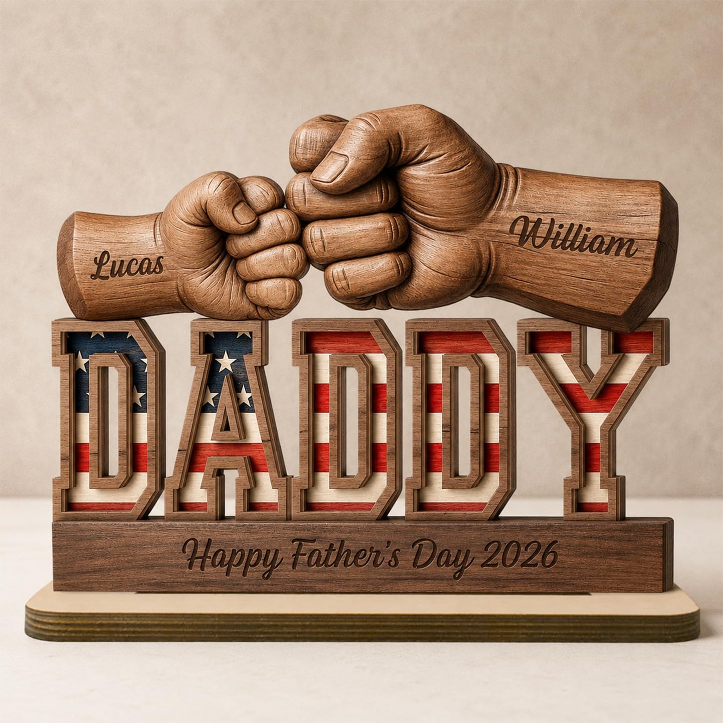 Personalized Fist Bump Papa and Kids Name Wooden Plaque, Custom Fathers Day Plaque for Dad Grandpa, Customized Sign Decorations for Daddy, Grandpa, Heartfelt Father's Day Birthday Gifts for Husband