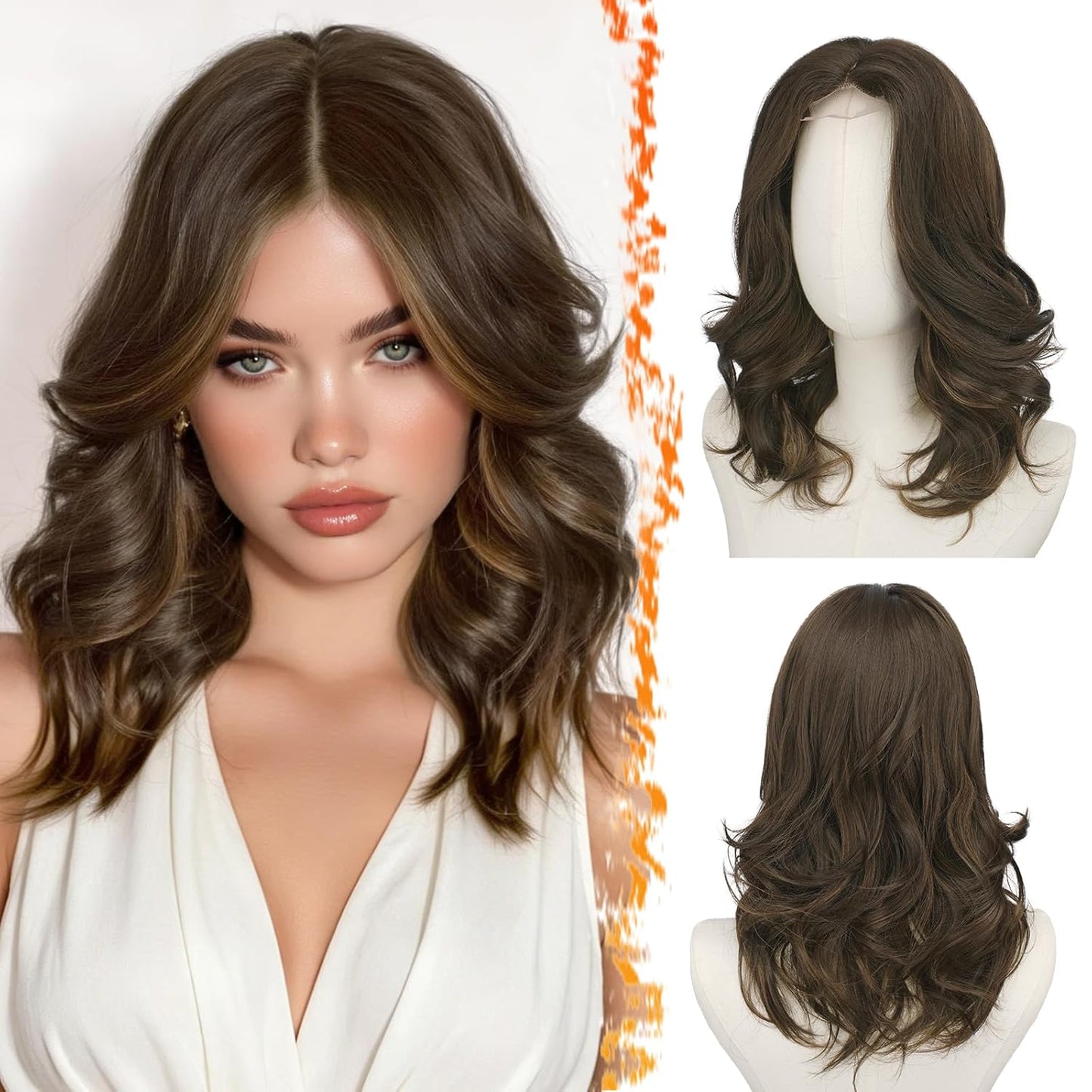 Short Wavy Layered Blonde Ombre Wig - Shoulder Length Body Wave with Face-Framing Bangs | Soft Synthetic Hair for Daily Wear