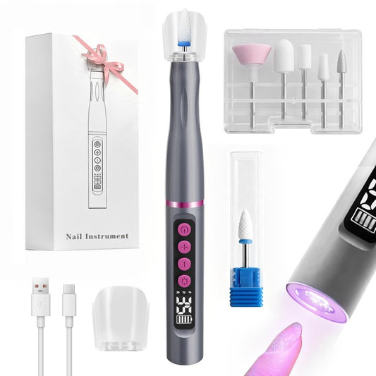 Electric Nail Drill with UV Lamp 6 in 1 Cordless Nail File Portable Efile Nail Set 35000 RPM Professional Rechargeable Nail Drill Machine for Acrylic Gel Nail Manicure Pedicure for Home