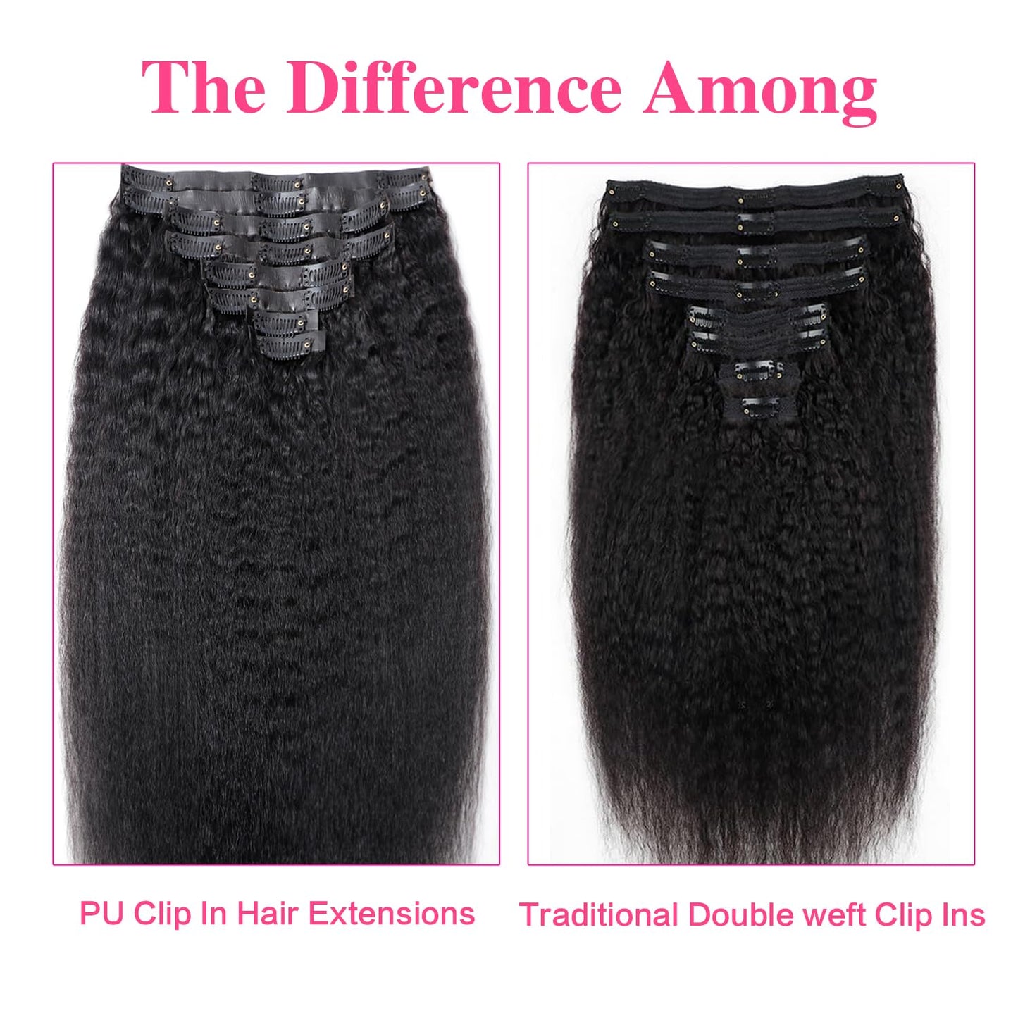 Mihugass Human Hair Clip In Extensions Seamless Kinky Straight Clip Ins Natural Blend Hair Extensions for Black Women Soft Full Lightweight Wear 26 Inch 8Pcs 120g