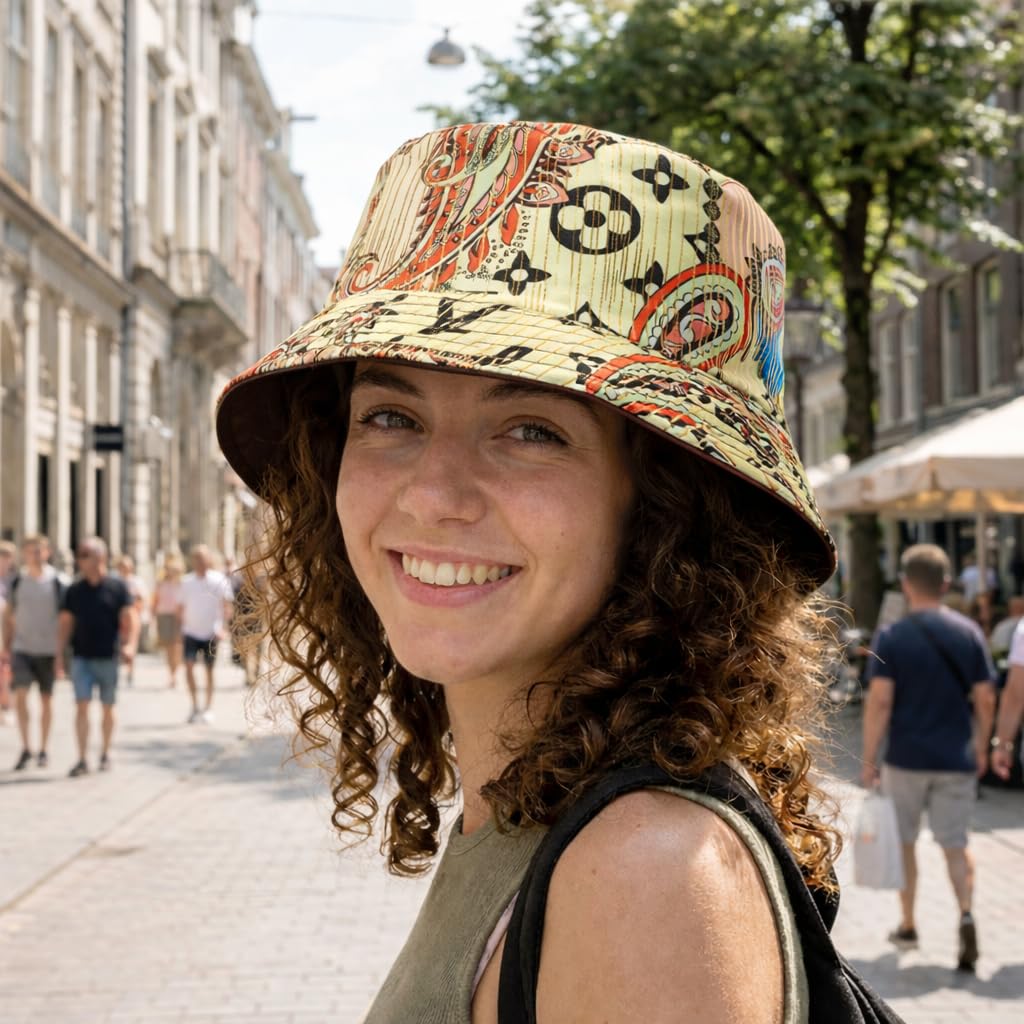 Bucket Hat for Women - Reversible Graffiti Printed Summer Hats Packable Fisherman Sun Hat Rave Festival Outdoor Hiking