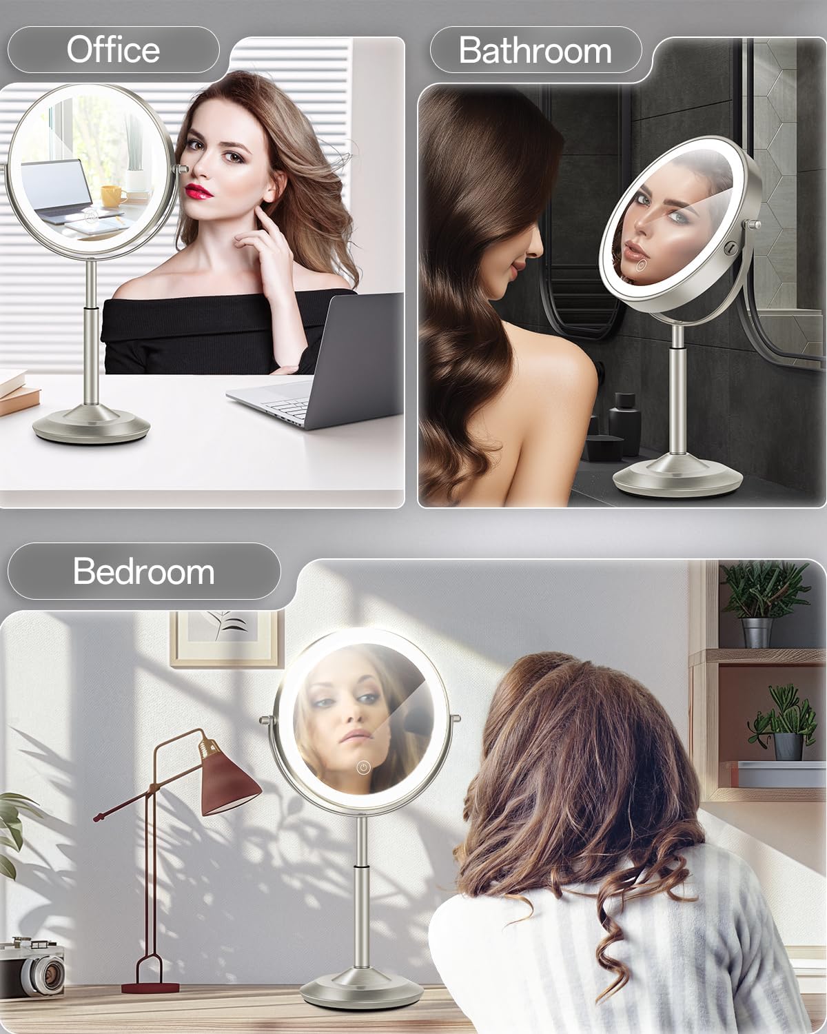 Makeup Mirror with Lights - 1X/30X Adjustable Magnifying Vanity Mirror | Rechargeable, Double-Sided, 3 LED Brightness Options