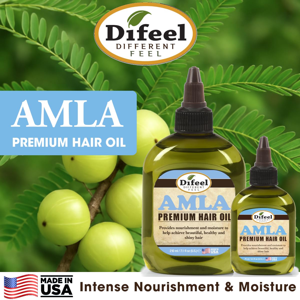 Difeel Amla Premium Hair Oil - Travel Size 2.5 Ounces -Amla Oil for Hair Growth, Strengthens Hair, Reduces Breakage and Supports Natural Growth