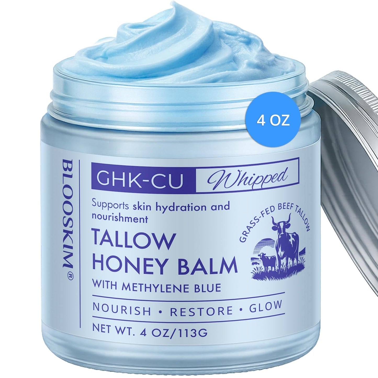 Copper Peptide GHK-Cu Balm | Grass-Fed Beef Tallow Moisturizer for Mature Skin - Hydrating Face & Body Cream with Methylene Blue, Manuka Honey & Vitamin E – 4 oz