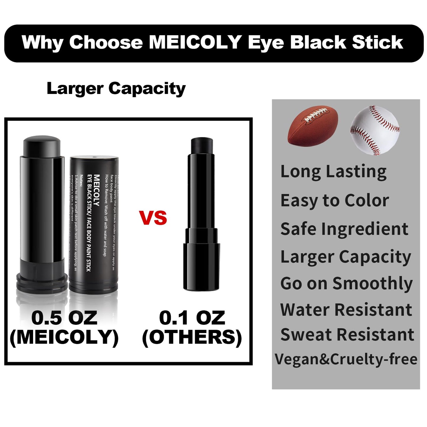 MEICOLY Eye Black Stick,Face Body Paint Eye Paint,Cream Sporting Face Paint for Baseball Softball Football Lacrosse,Halloween SFX Cosplay Makeup