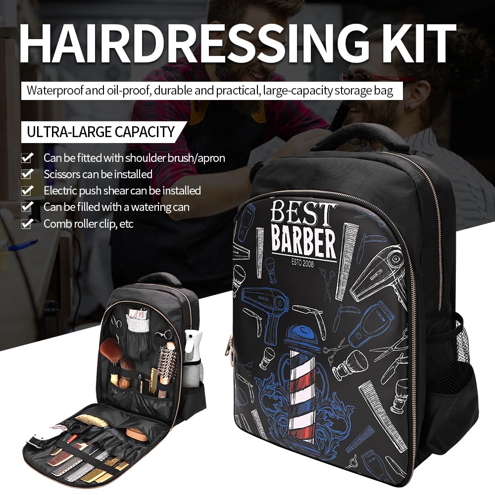 CGBARBER Barber Supplies Bag Organizer for Clippers and Supplies, Portable Hairstylist Clipper Backpack Travel Barber Shop Tools Bag