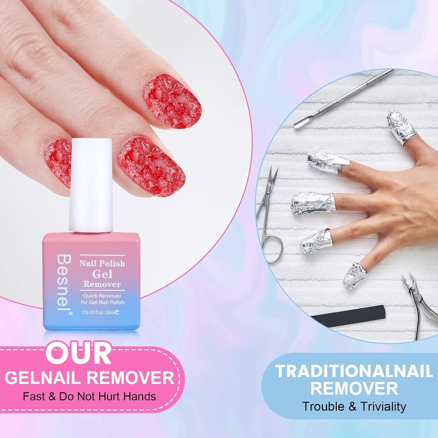 Professional Gel Nail Polish Remover | Non-Irritating Formula for Quick & Easy Removal - Complete Kit with Nail File & Cuticle Pusher