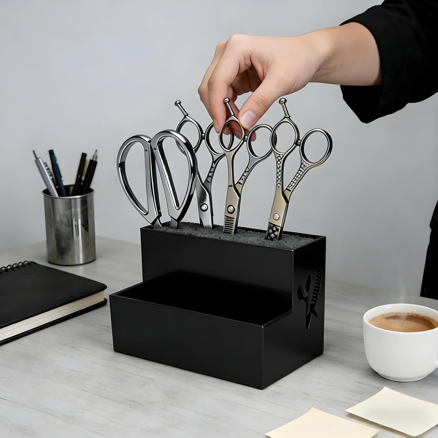 Niiyen Shear Holder Rack, Professional Salon Hairdressing Combs Clips Box Scissors Storage Box Organizer Case Barber Accessories, for Hair Stylist Office Home(Black)