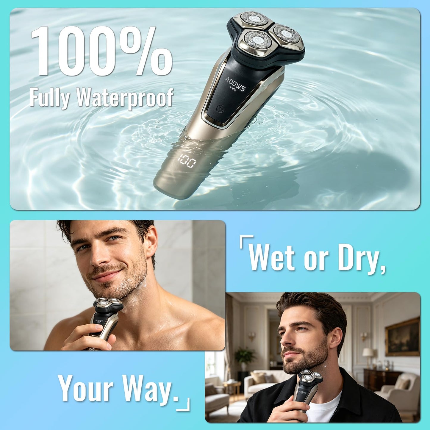 4-in-1 Electric Razor for Men, 9999 RPM High-Speed Electric Shaver, 5D Floating Head Shavers for Men, 90Min Long-Lasting, IPX7 Waterproof, LED Display, Beard Trimmer for Sensitive Skin Care
