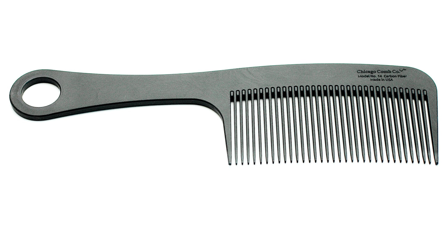 Chicago Comb Model 14 Carbon Fiber, Made in USA, Anti-static, Detangling, Styling & Shower comb, 8.4 inches (21 cm) long