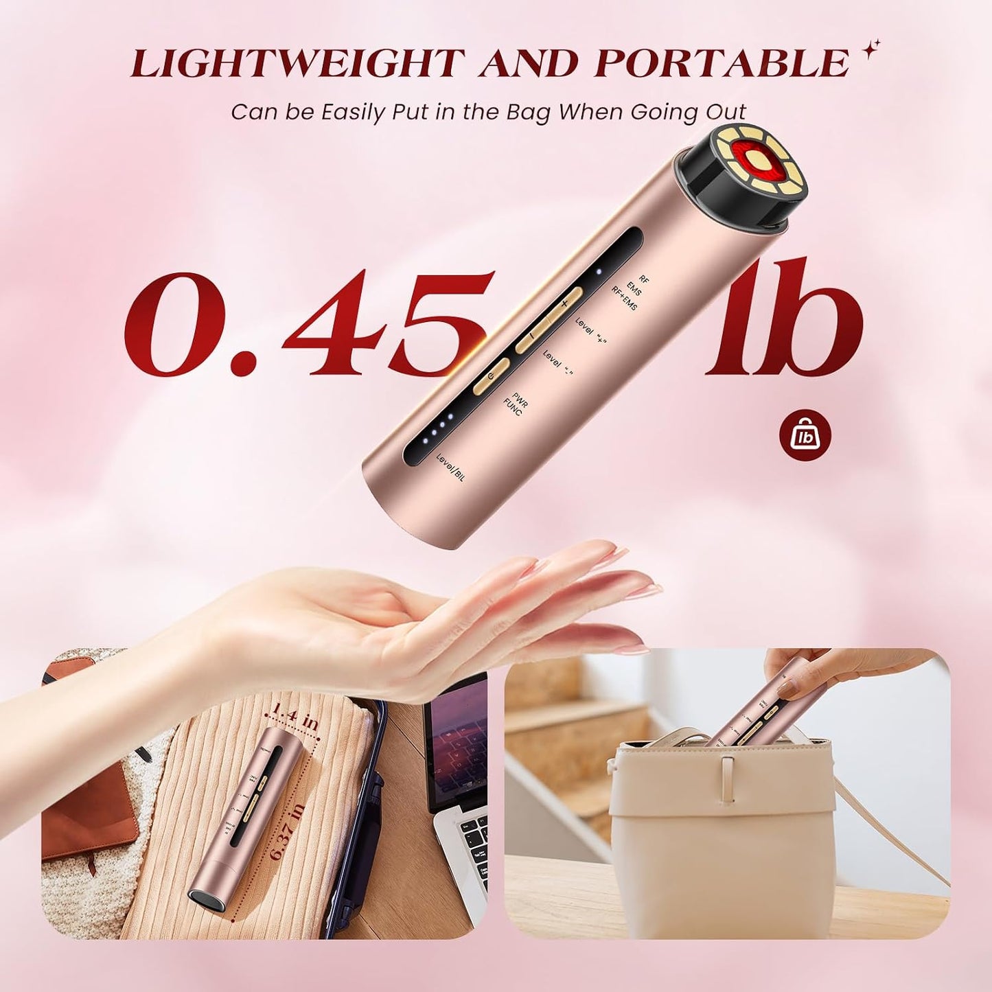 Microcurrent Facial Device - 3 Modes Red Light Therapy for Face & Neck | Gold Skin Care Massager