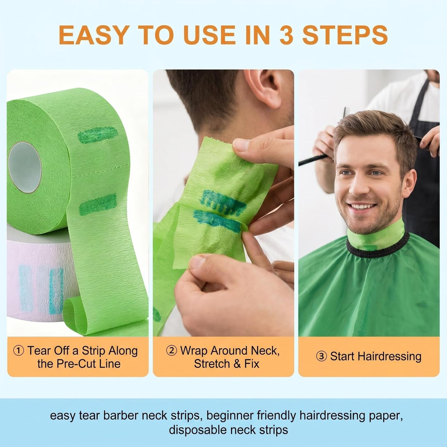 2 Rolls Barber Neck Strips Disposable Flexible Strentchy Paper Neck Bands Hairdressing Wrap Paper Tape Barber Supplies Accessories for Salon Coloring Haircutting Styling (Green)