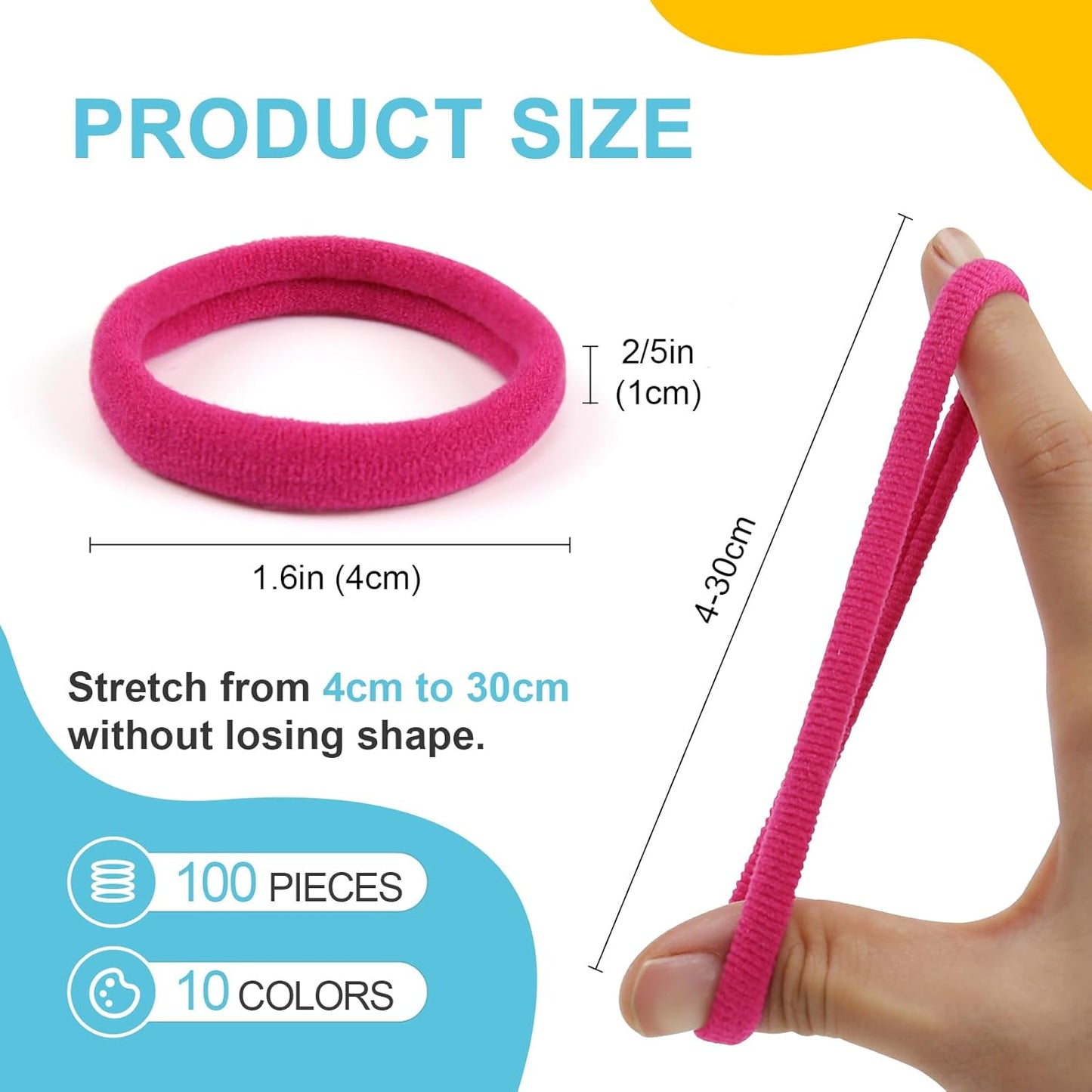 Seamless Hair Band | No-Crease Ponytail Holders - 10 Multi-Color Small Hair Ties (4cm)