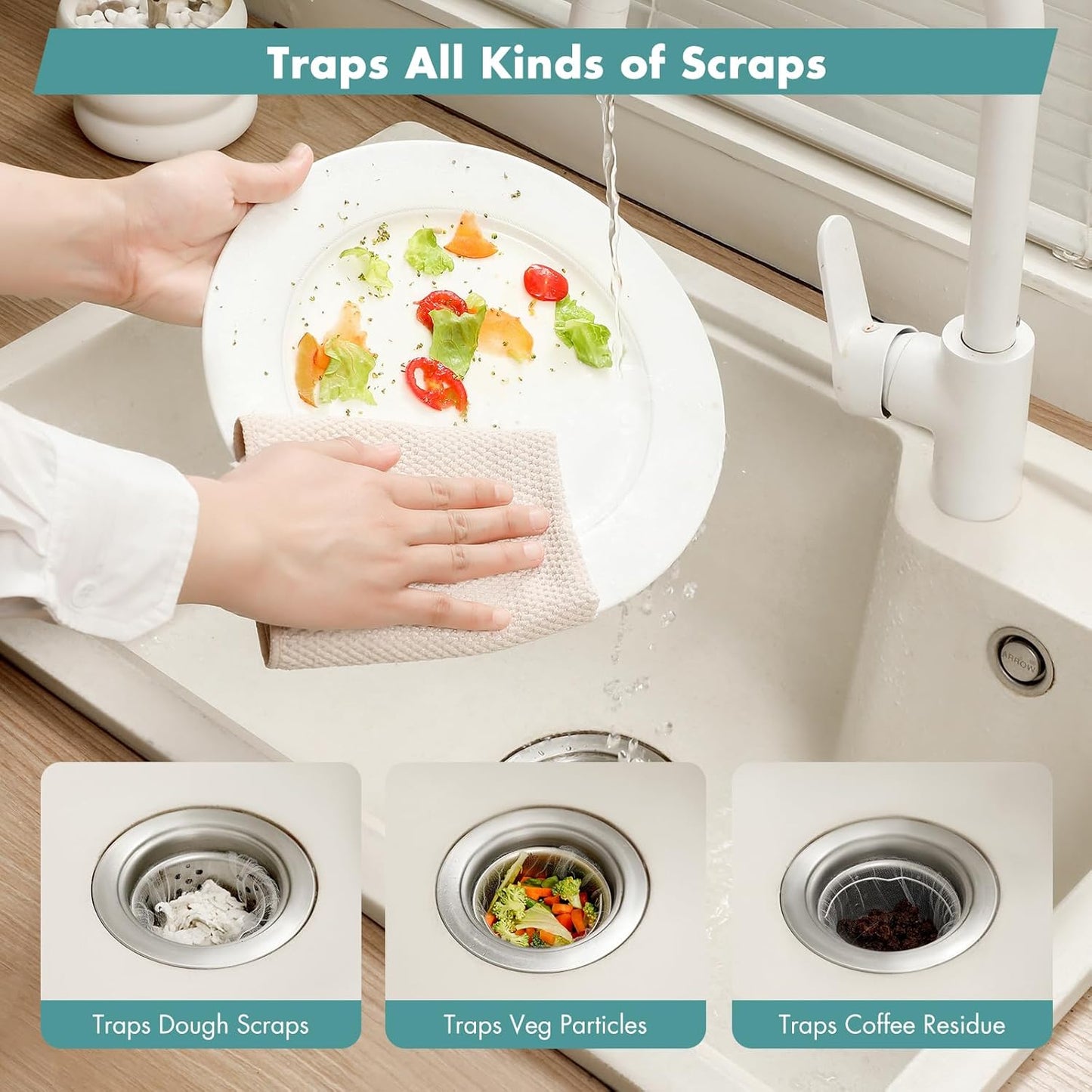 Kitchen Sink Strainer Mesh Bags - 200 Pack Anti-Clogging Disposable Drain Covers | Fits Most Strainers (4" x 4")
