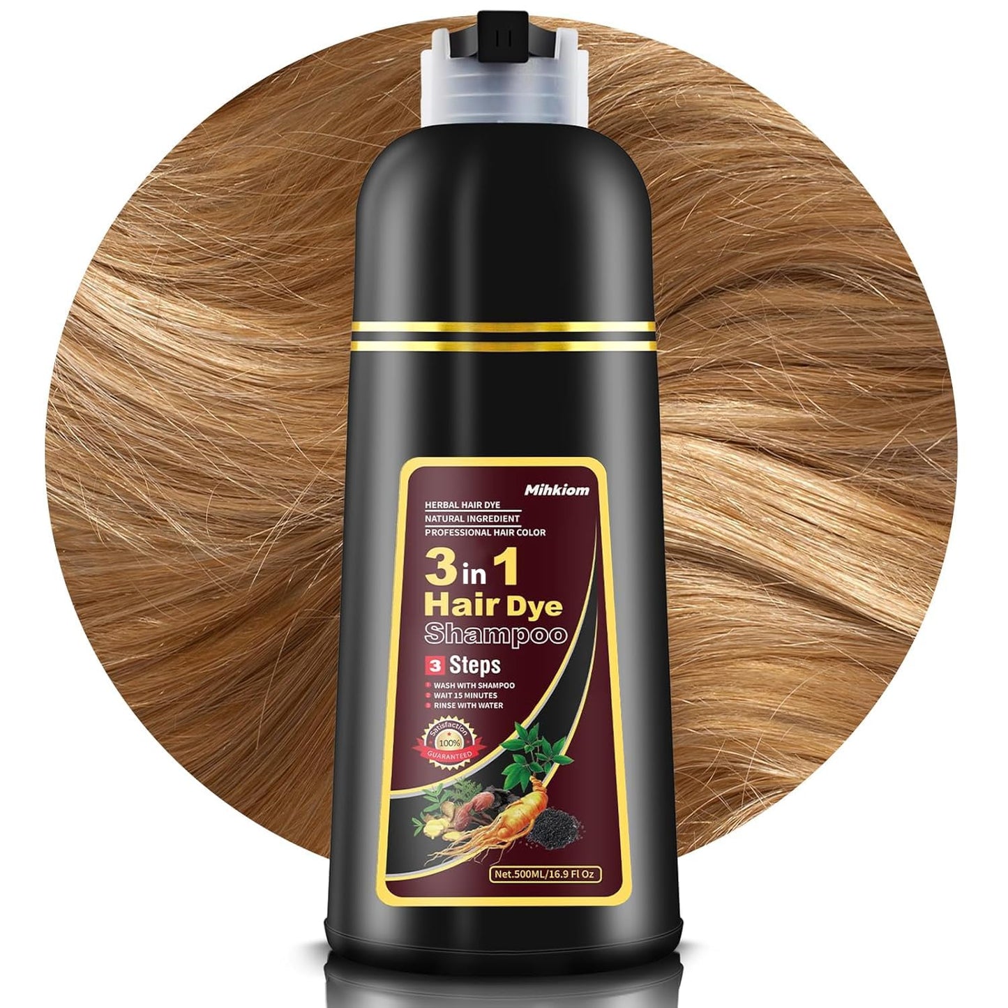 Mihkiom Brown Hair Dye Shampoo 3 in 1 for Women & Men, Hair Color Shampoo Refresh Hair Only 20 Mins - Natural Plant - Champu Para Pintar el Pelo