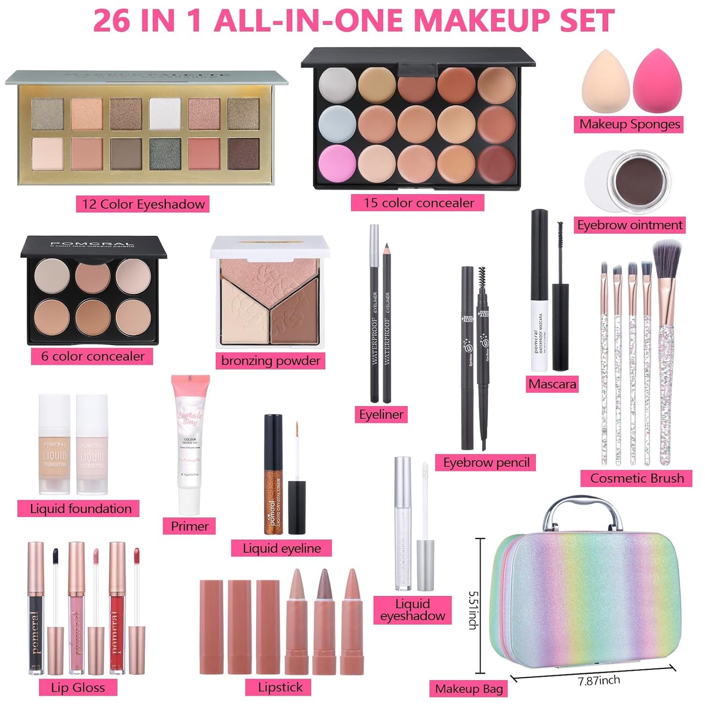 Makeup Kit for Women - Complete Makeup Set with Eyeshadow Palette, Foundation, Lipstick & Brushes | 12 Colors
