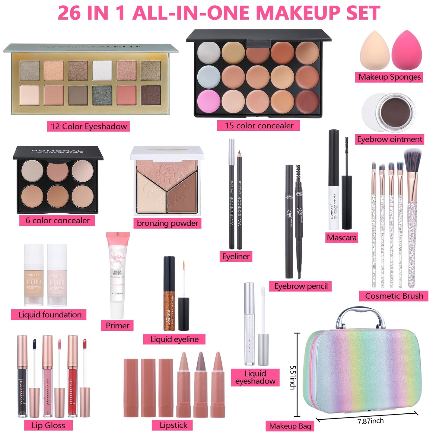 Makeup Kit For Women Full Kit, Makeup Set For Girls Teen Women, Makeup Gift Set With Eyeshadow Palette, Foundation, Concealer, Lipstick, Brushes (12 color makep kit)