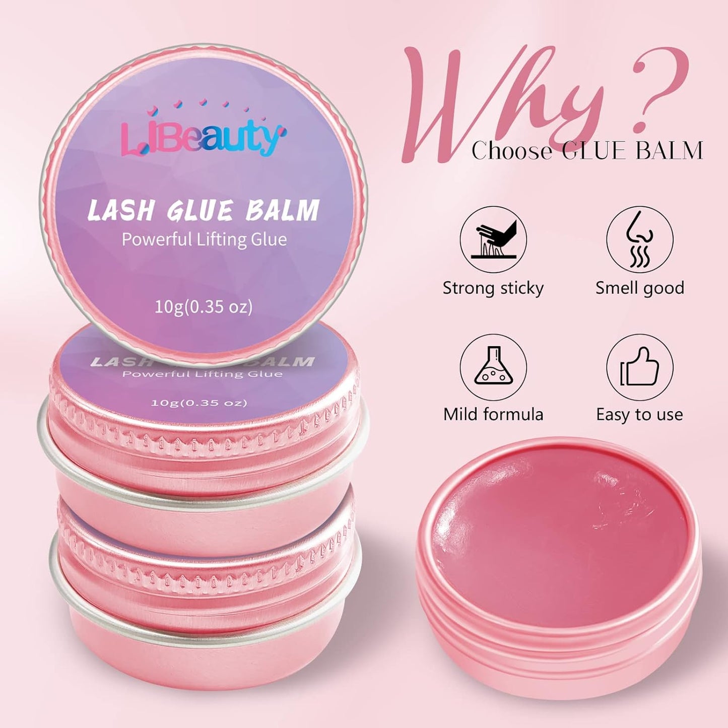 Libeauty Lash Lift Glue Balm - Strong Adhesive for Eyelash & Eyebrow Perm | Pink Peach, 10g/0.35oz