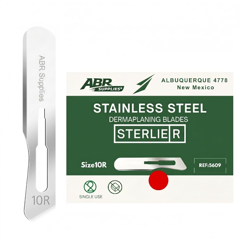 ABR Supplies 10R Dermaplane Blade – Stainless Steel Surgical Scalpel Blades, Individually Wrapped, Professional & Home Use, 100 Count Box