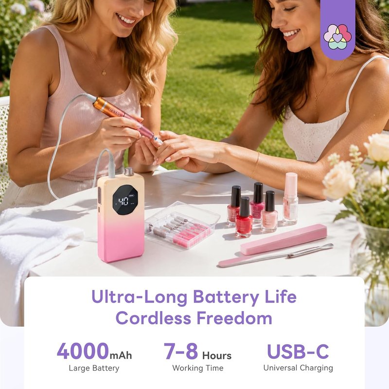 SAVILAND Electric Nail Drill Kit - 40000RPM Professional Nail File with LED Display | Quick Removal for Acrylic & Dip Nails