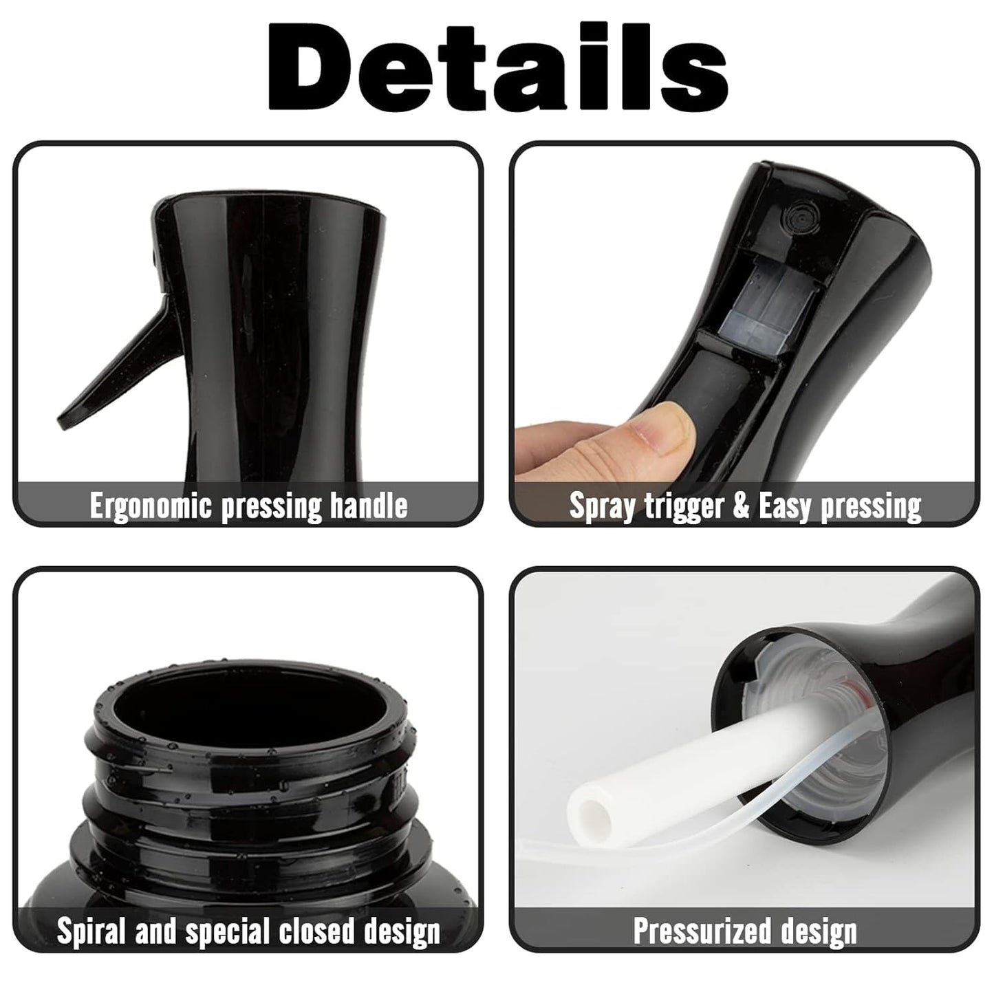 Continuous Ultra Fine Mist Spray Bottle for Hair | 6.8oz Black | Ideal for Salons, Skin Care, and Cleaning