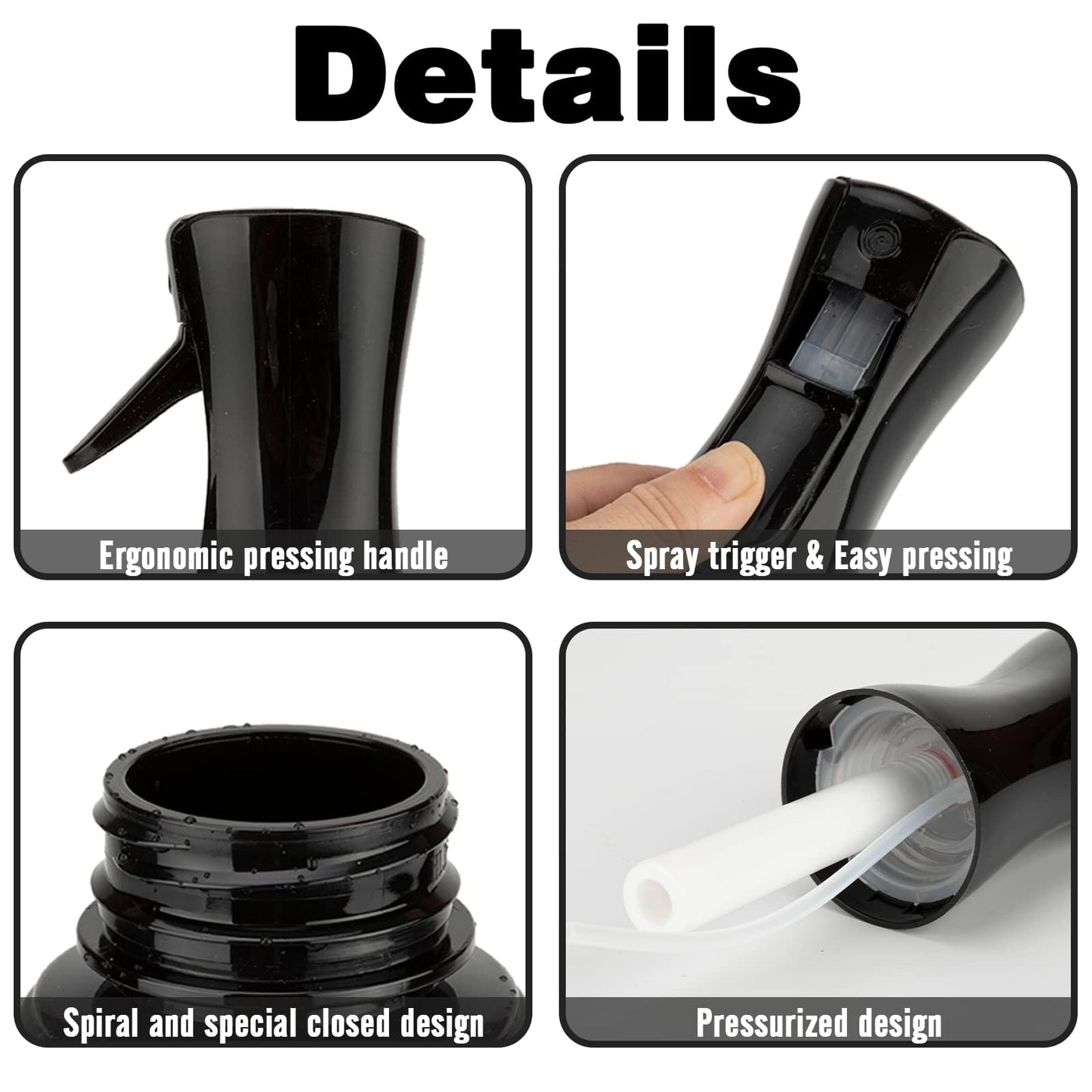 Zuhose Spray Bottle for Hair (6.8OZ /200ML) Continuous Ultra Fine Mist Sprayer for Hair, Salons, Barber, Plants, Skin Care, Cleaning 2 Pack Black