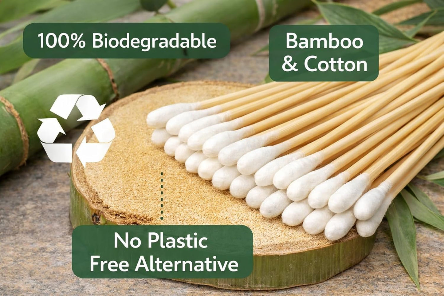 Premium Eco Bamboo Cotton Swabs - 500 Biodegradable Double Tipped Ear & Makeup Swabs | 100% Natural, Compostable