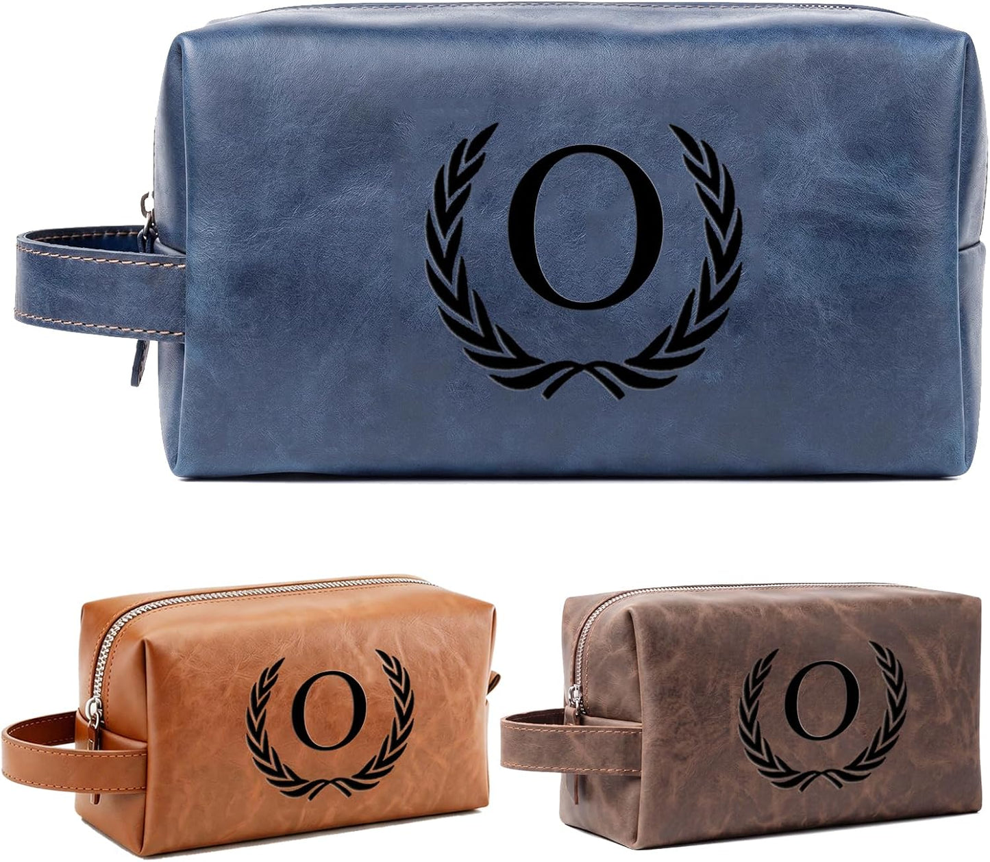 Personalized Leather Toiletry Bag for Men | Engraved Initial Waterproof Travel Bag - Dark Brown