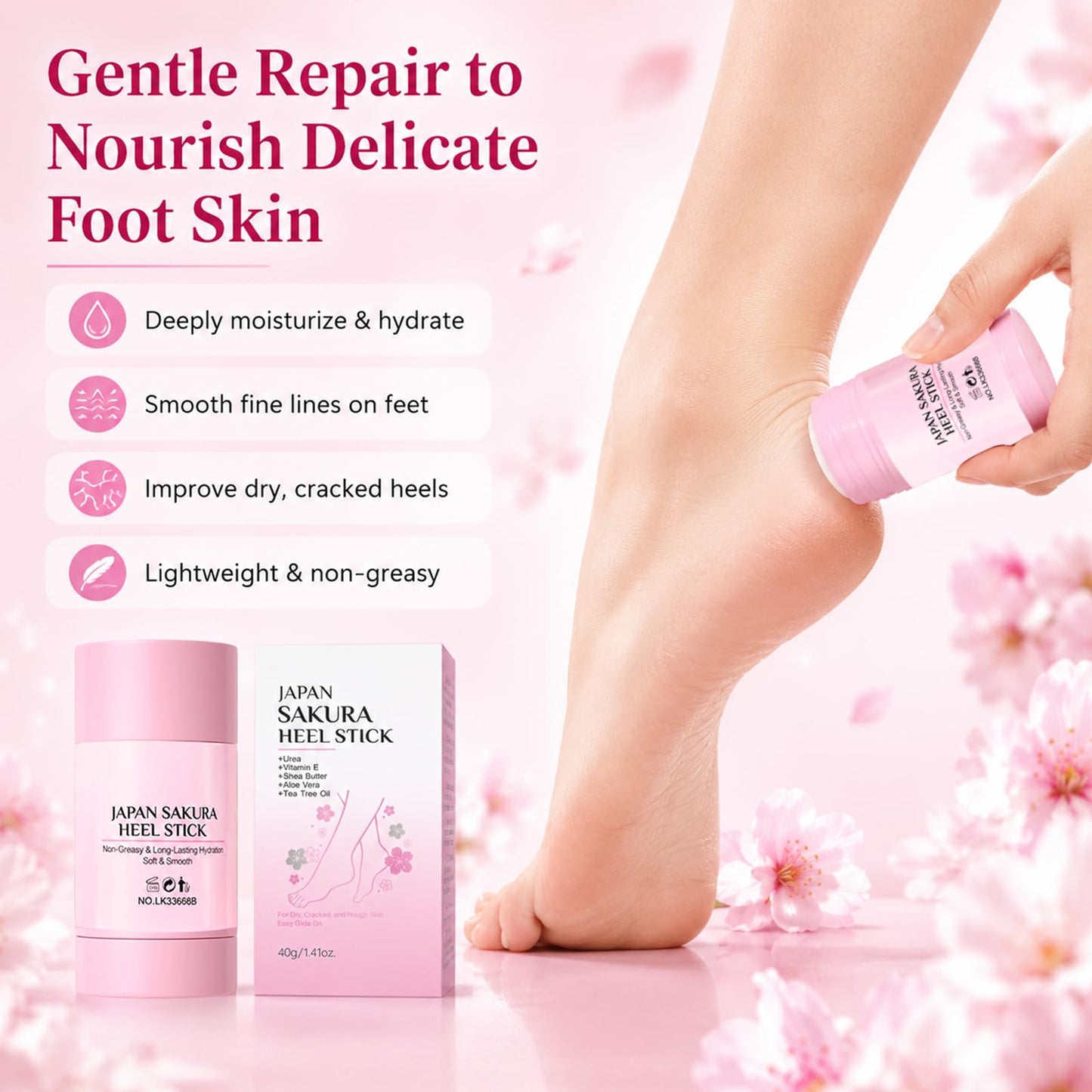 2PCS Japan Sakura Foot Heel Stick,Japan Sakura Heel Balm for Dry Cracked,Cracked Heel Repair Stick for Dry Cracked Feet & Heels Deeply Moisturize & Soften Feets for Hands,Heels,Elbows,Knees and More