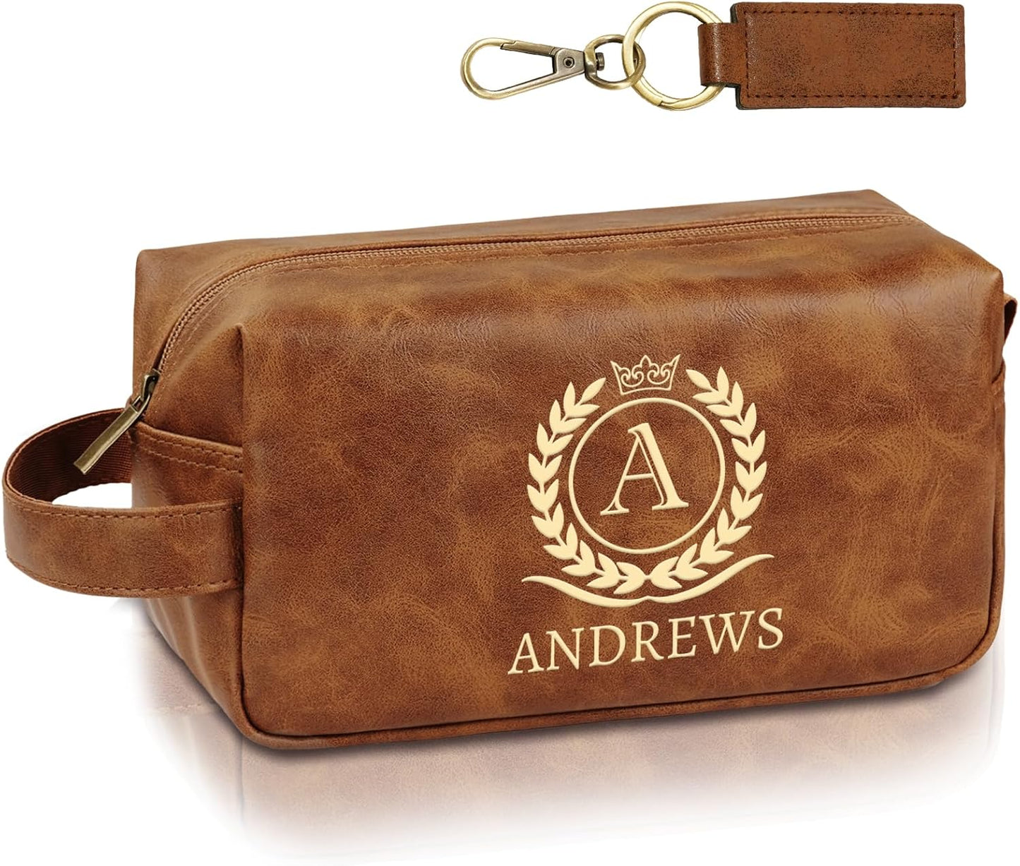 Personalized Leather Toiletry Bag - Custom Travel Shaving Kit for Men | Unique Gift for Husband, Dad, Boyfriend (Yellow Brown)