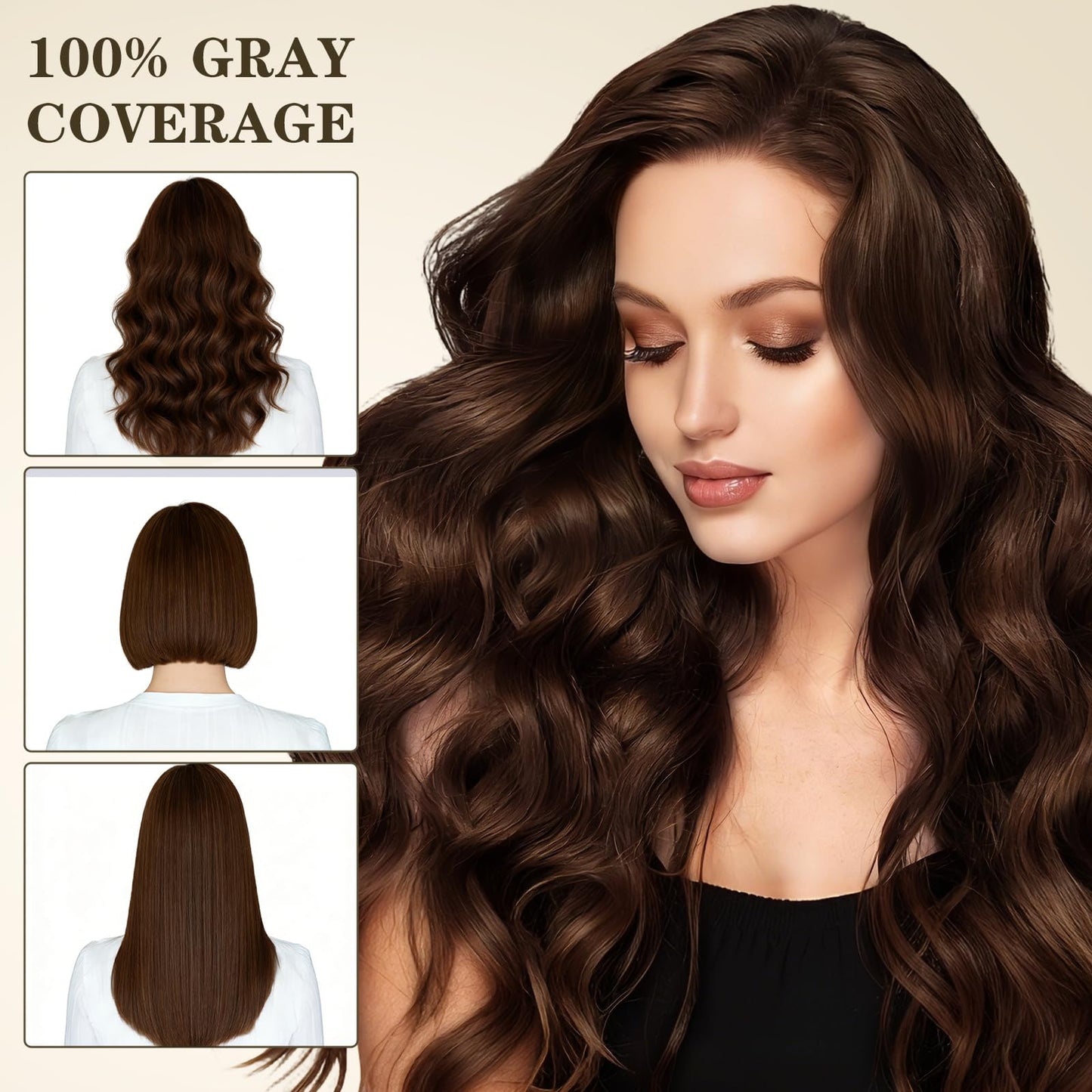 GRYFOX Brown Hair Dye Shampoo for Gray Coverage, 3 in 1 Hair Color Shampoo for Women and Men,Semi-Permanent Color with Natural Herbal Ingredients