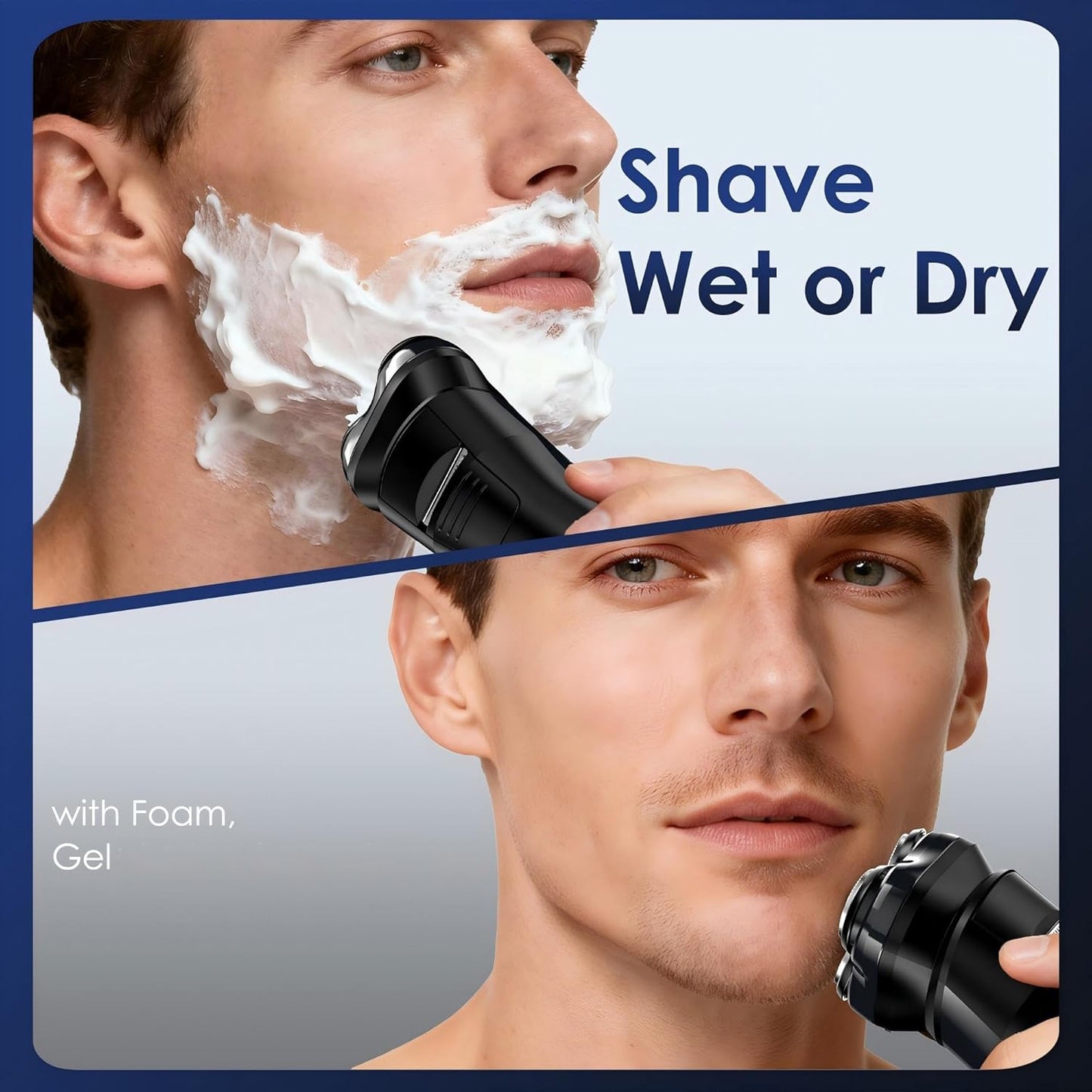 Rechargeable Electric Shaver for Men - IPX7 Waterproof Rotary Razor with 4D Floating Head | Travel-Friendly, Cloudy Grey