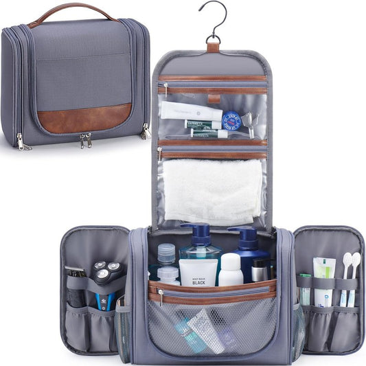 Large Hanging Toiletry Bag for Men - Travel Organizer with Hook | Gray Hygiene & Grooming Essentials