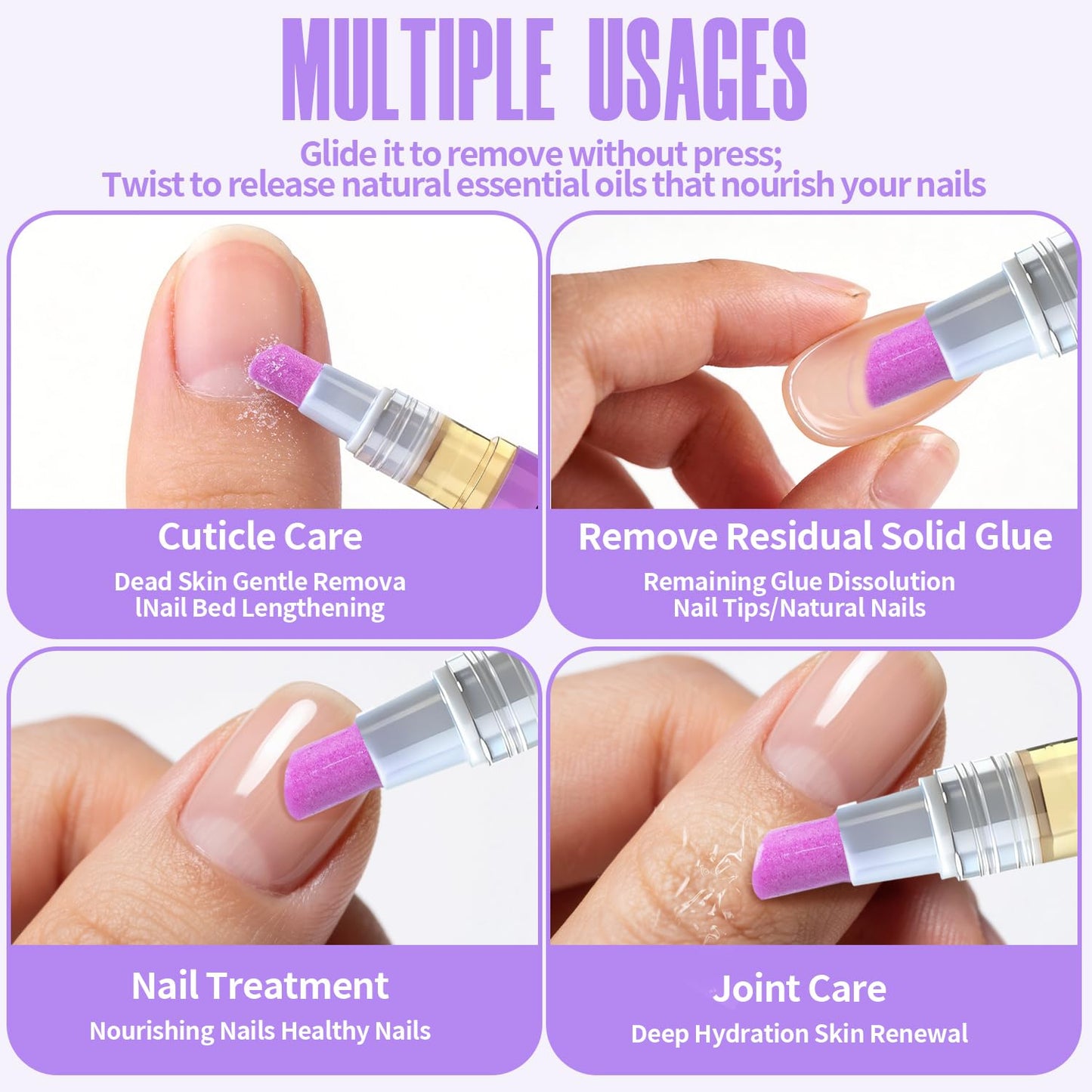 Ceramic 2-in-1 Cuticle Oil Pusher Pen, Nail Care Buffer Pens with Micro-Dosin lavender Oil for Hangnails & Dry & Damaged Nails, Repair & Nourish Nails, Birthday Gifts for Women Wife Girlfriend