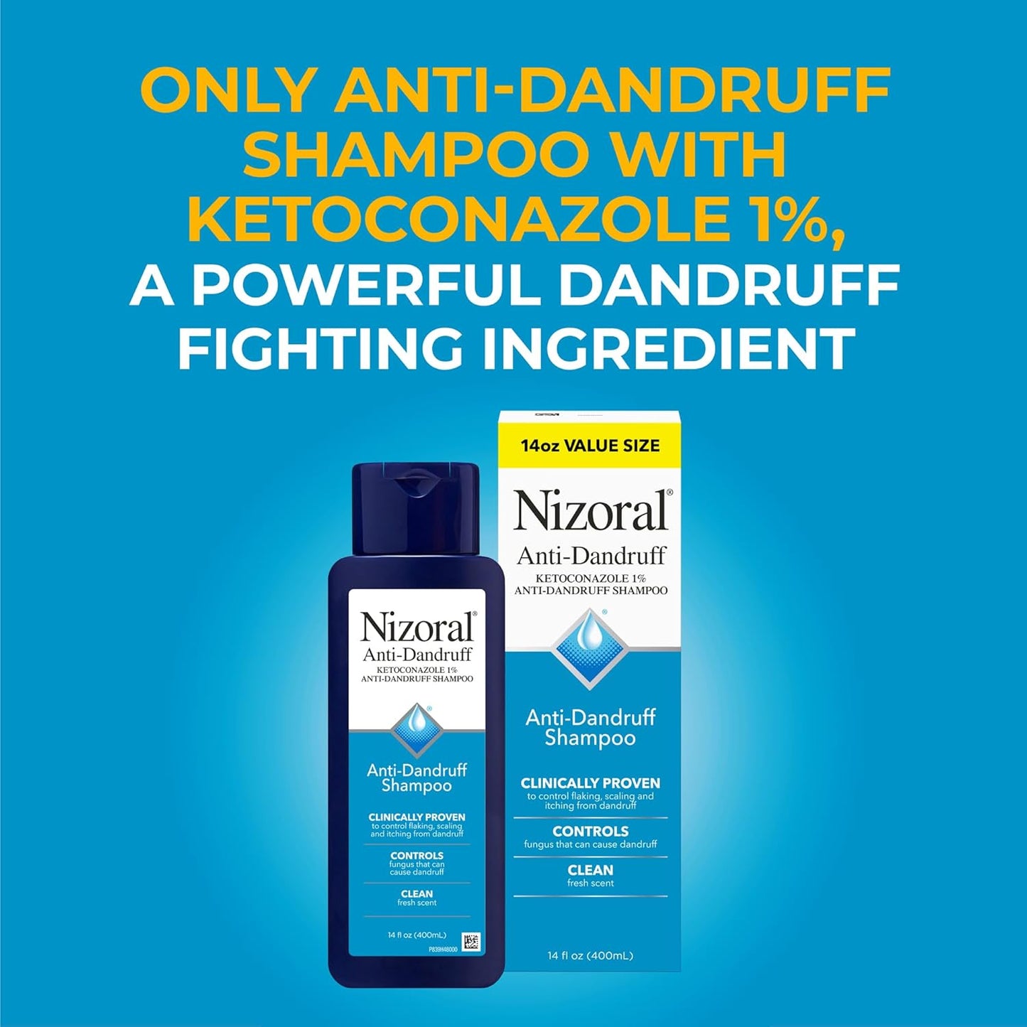 Nizoral Anti-Dandruff Shampoo - 1% Ketoconazole, 14 Fl Oz | Fresh Scent & Fungal Relief