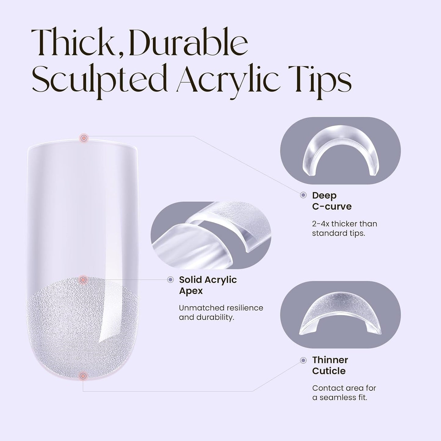 Instant Apex Nail Tips - Square Medium Gel Nail Tips with 15g Nail Glue | 128pcs, 16 Sizes, Thicker Acrylic Press-On Nails