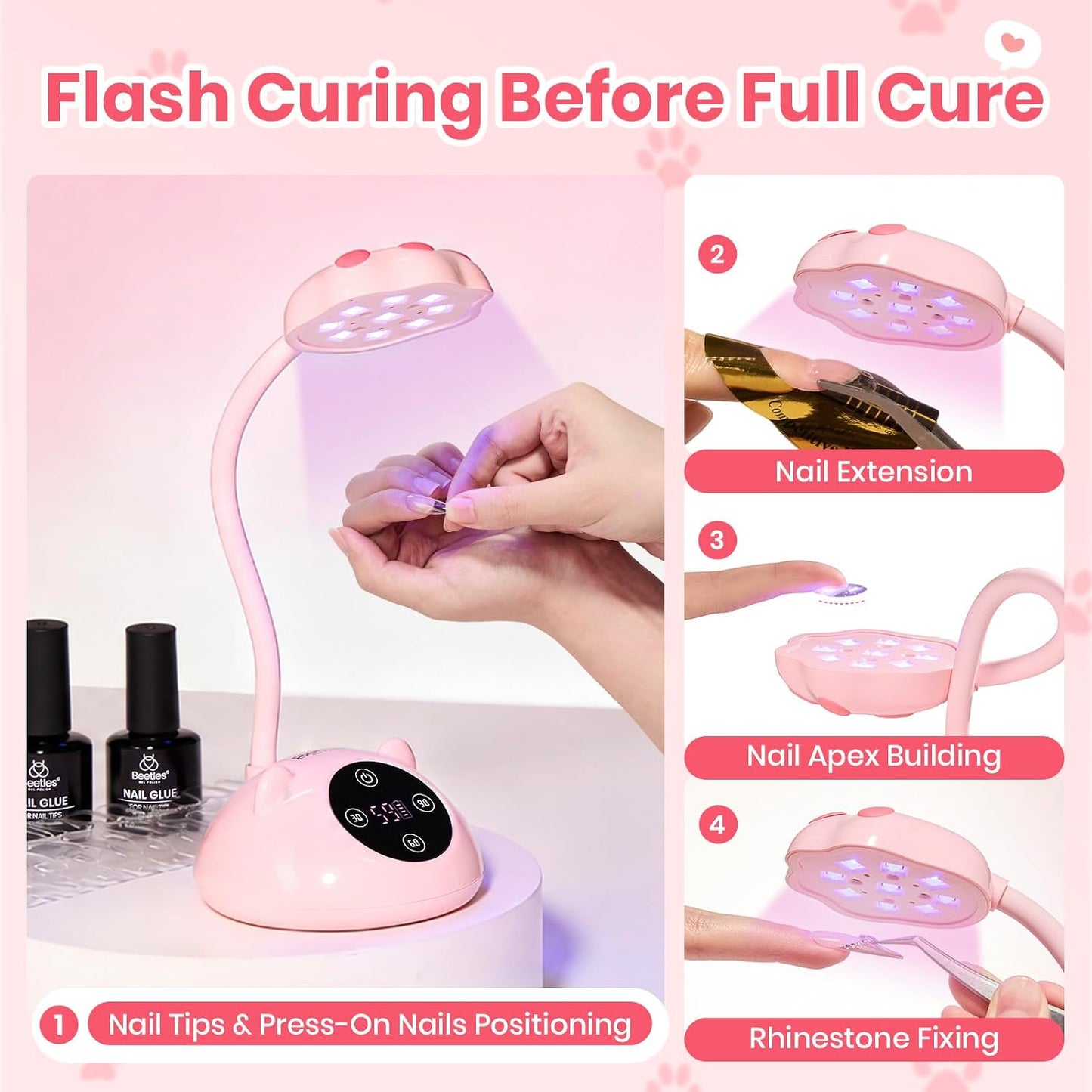 Beetles Gooseneck Flash Cure Nail Lamp - Cordless UV Nail Dryer with Smart Sensor | 2000mAh Rechargeable, 36 mW/cm²