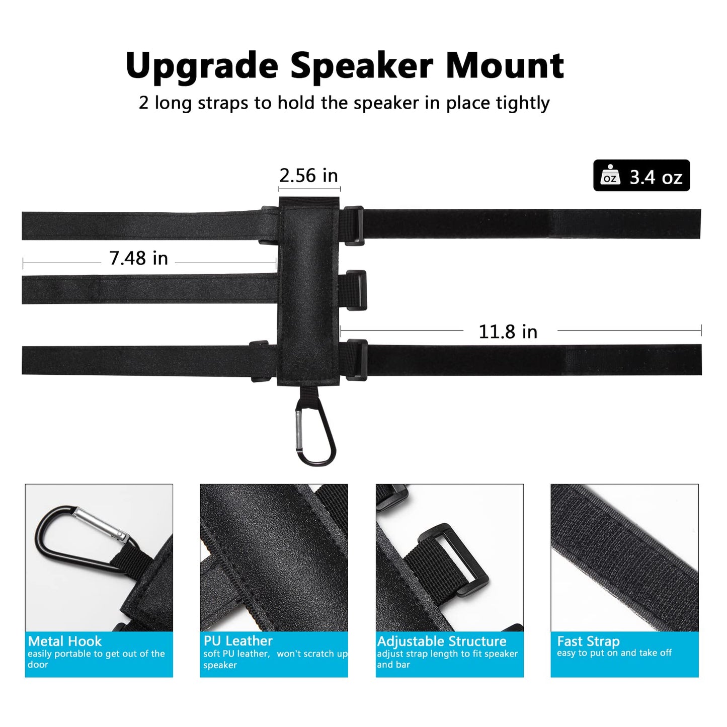 Caudblor Portable Speaker Mount for Bike/Golf Cart Railing/Boat, Adjustable Outdoor Wireless Speaker Strap Holder Accessory,Fit for JBL Bluetooth Speakers/ATV Golf Cart/Bicycle