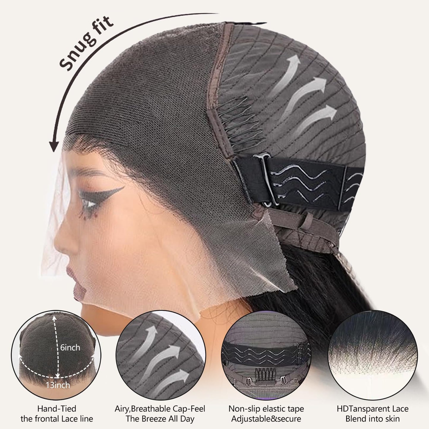 Juicqui 30 inch 13x6 Body Wave Lace Front Wigs Human Hair 200% Density Pre-Plucked Hairline HD Transparent Lace No Tangle No Shedding Suit for Daily Party Wedding Birthday Triple Lifespan 3X