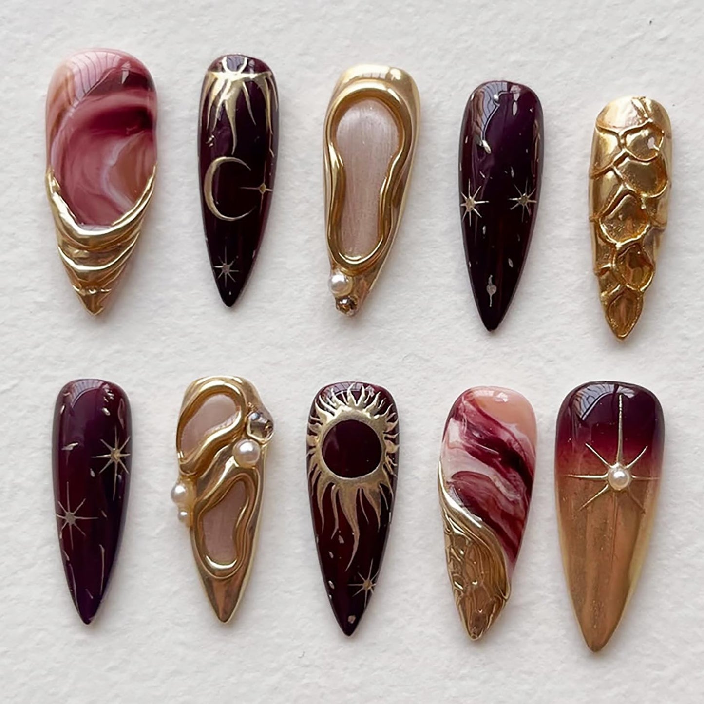 30Pcs Summer Press-On Nails - Medium Almond Pink Floral Acrylic with Pearl Designs | Full Cover Butterfly Stick-On Nails