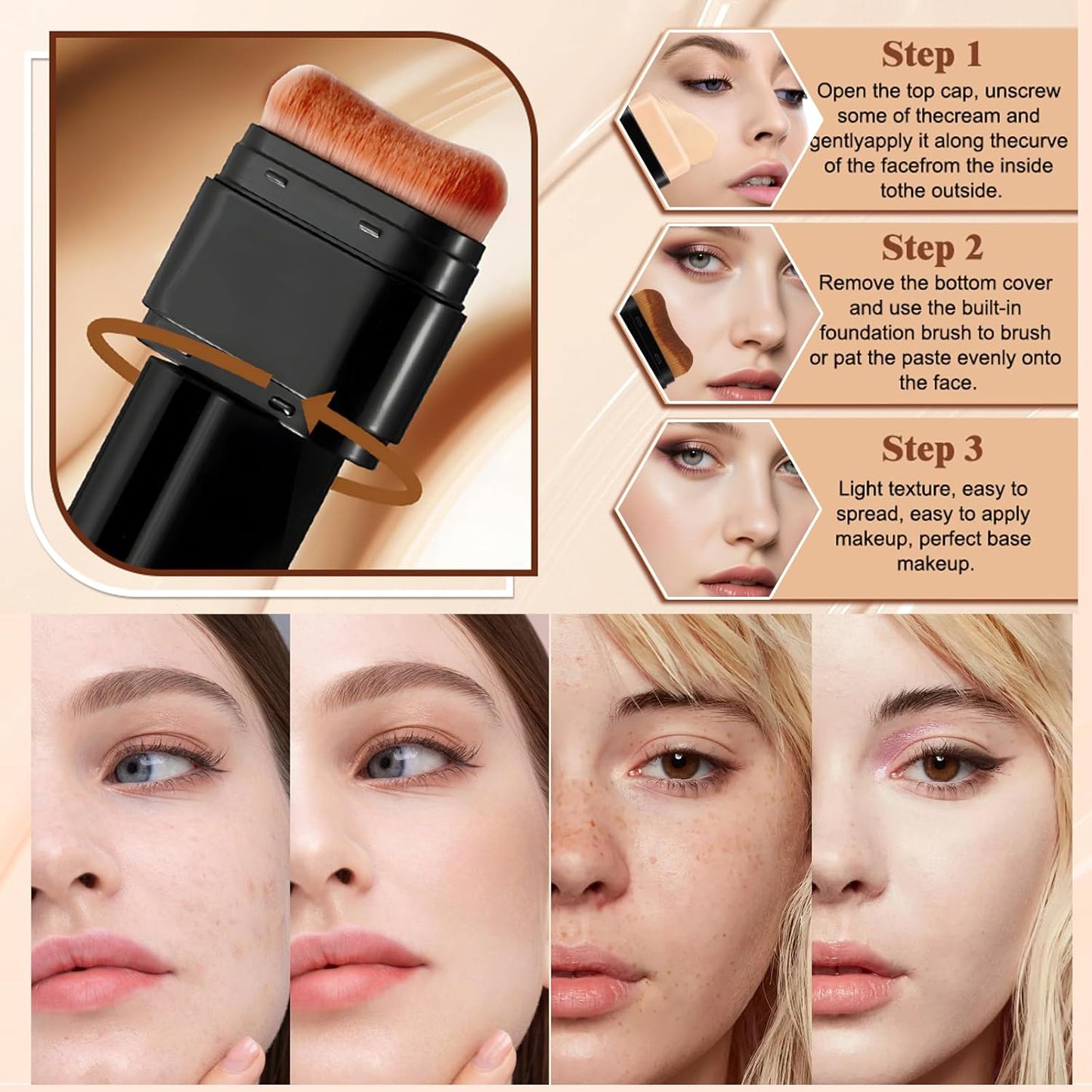 Foundation Stick - Dual-Ended 2-in-1 Longwear & Waterproof Makeup | Natural Full Coverage for Dark Circles & Blemishes - 2.09 oz