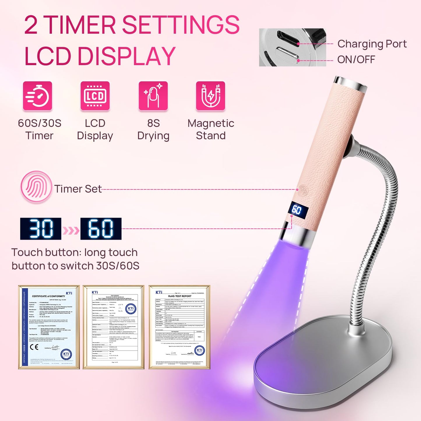 Krofaue Handheld UV Lamp with Auto-Sensor, Rechargeable Flash Cure