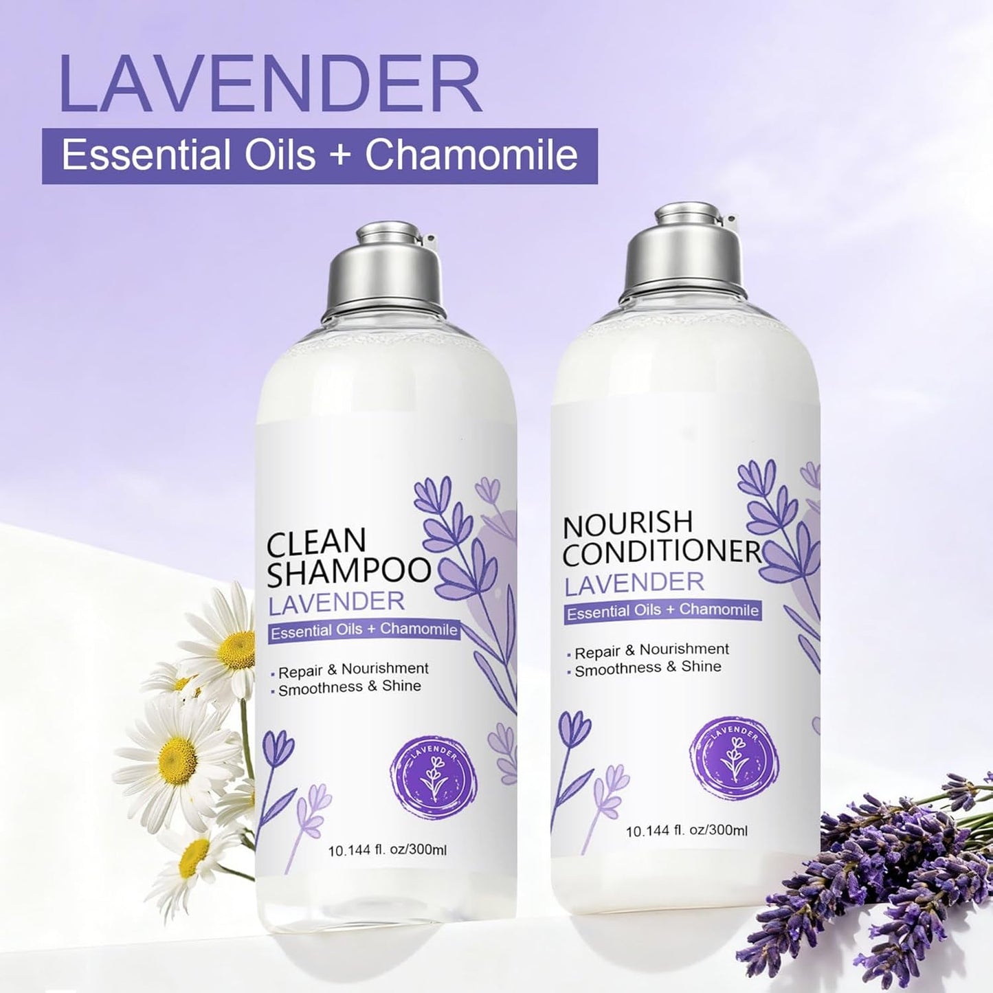 Lavender Shampoo & Conditioner Set - Nourishing Hair Care with Essential Oils | Deep Hydration & Silky Shine for Dry Hair