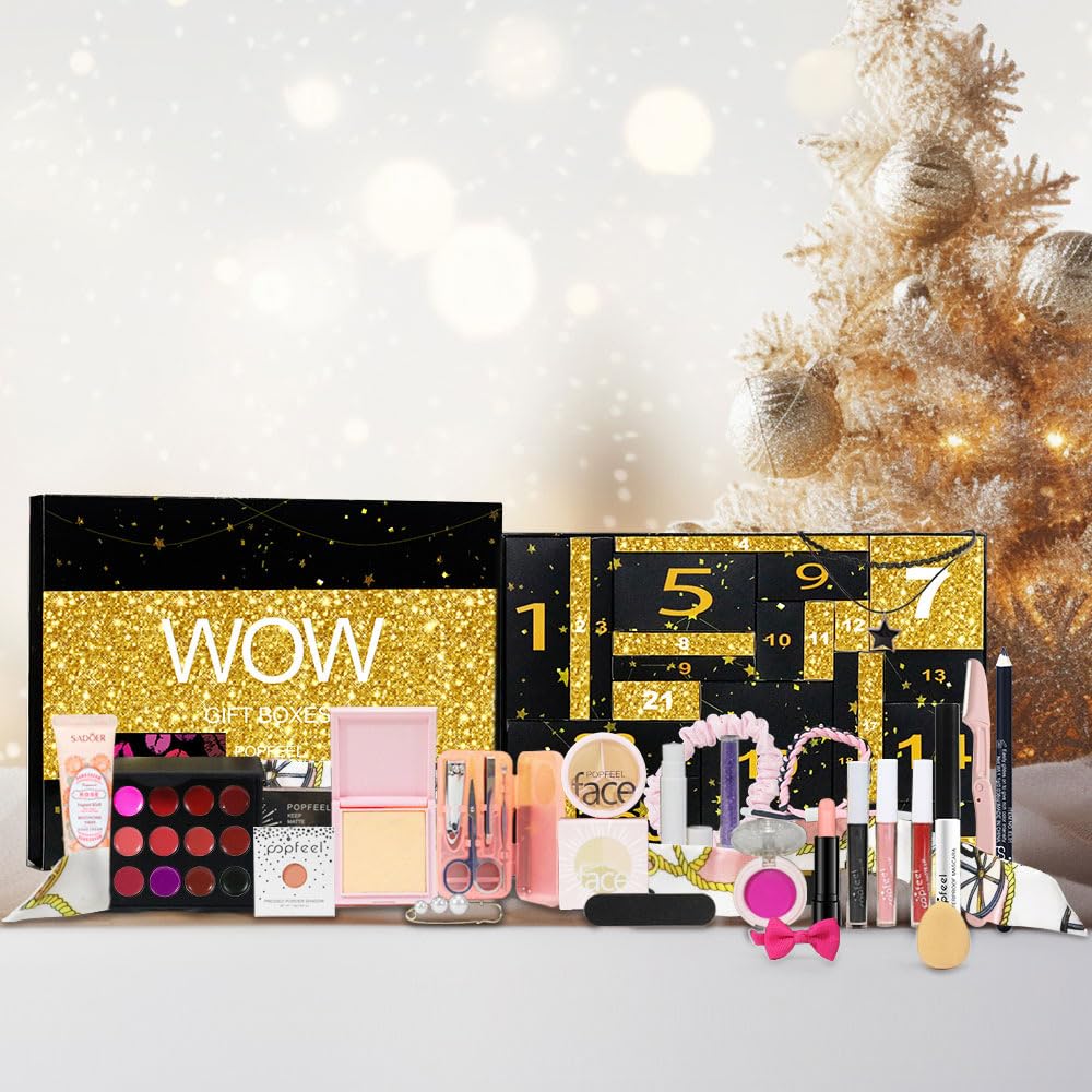 Golden Makeup Set - 24-Day Countdown Calendar for Birthdays & Valentine's Day | Perfect Gift Box for Teen Girls & Women