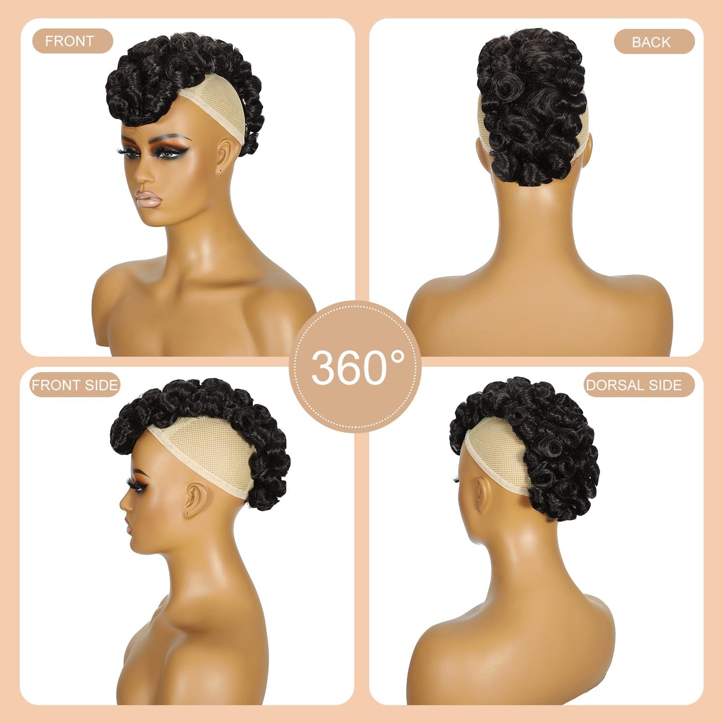 Curly Mohawk Wig Ponytail with Bangs - Short Kinky Synthetic Hair Extension | Natural Black, Fluffy Style for Daily Wear