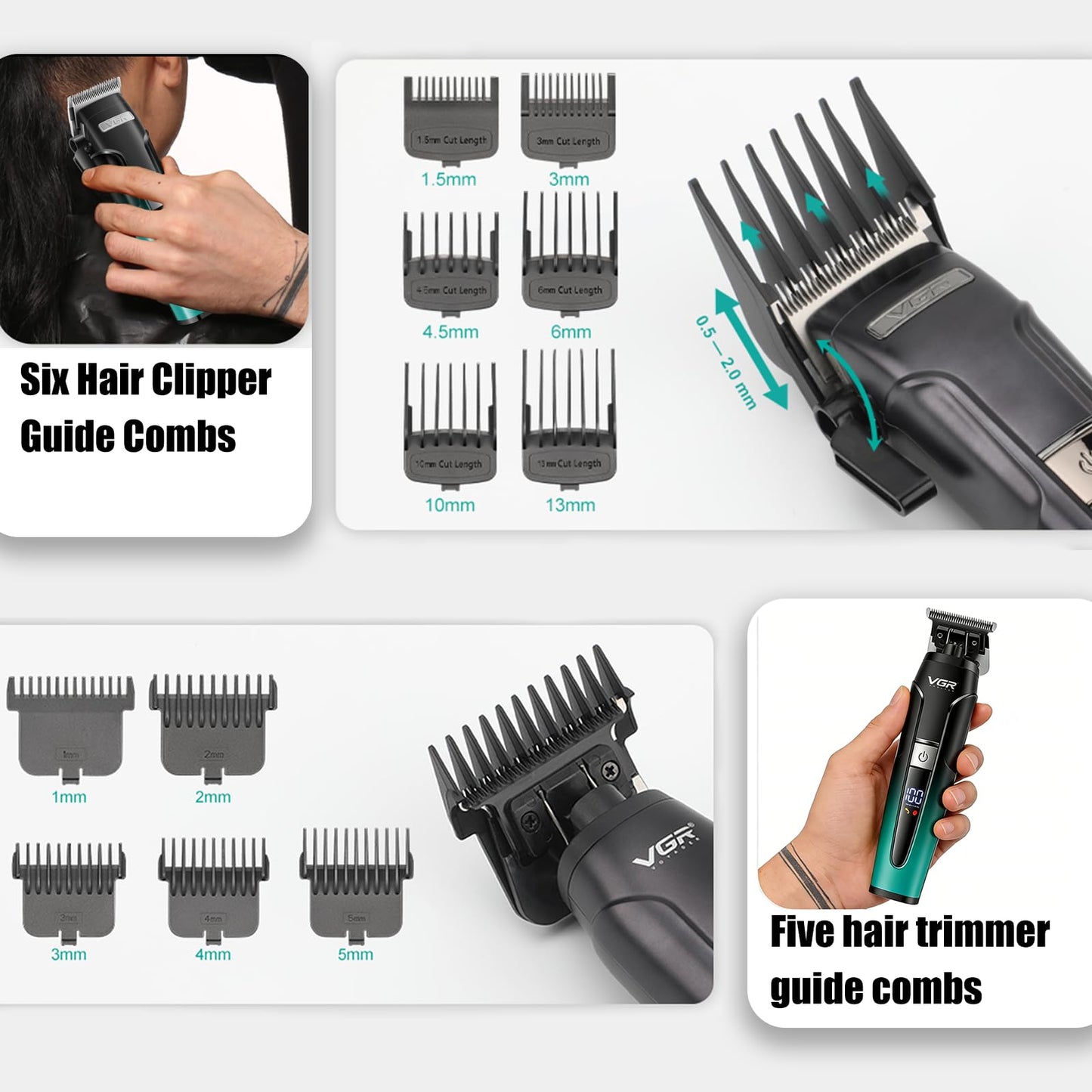 VGR 694 Hair Clippers for Men, Professional Barber Clippers and Trimmers Set, Mens Cordless Hair Cutting Kit with Foil Shaver, Charging Base & LED Display(Green)