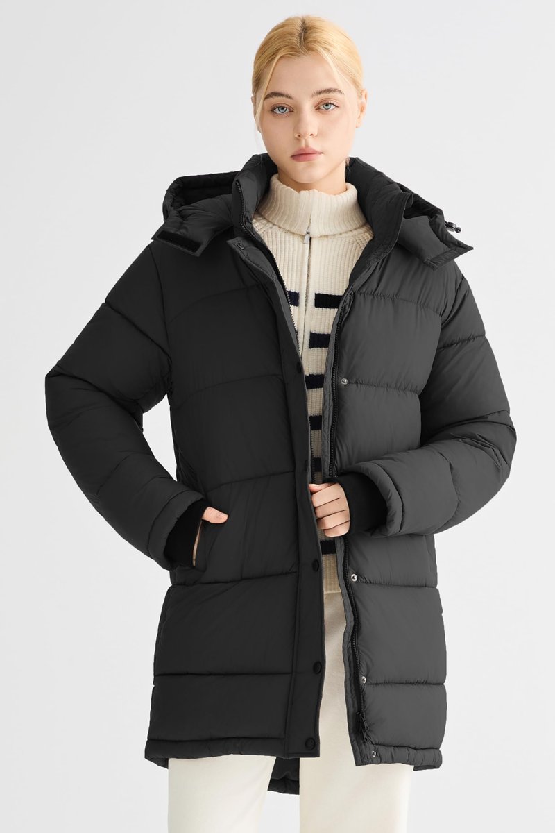 Orolay CHIIONE Winter Puffer Jacket Women's Mid-Length Relaxed Fit Warm Down Coat with Hood, Windproof Winter Parka