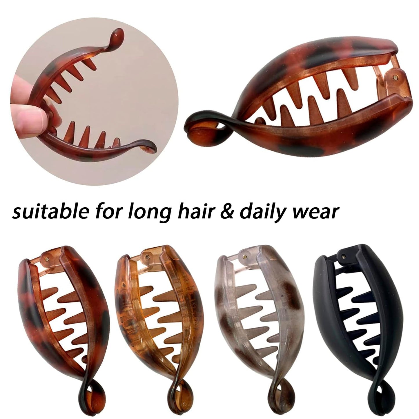 Banana Hair Clips Small Hair Clip 4PCS Cute Oval Black Gold Leopard Print Banana Hair Accessory Clip Non Slip for Ponytails Buns Curly Hair Claw Clips for Women Daily Thin Hair Decoration
